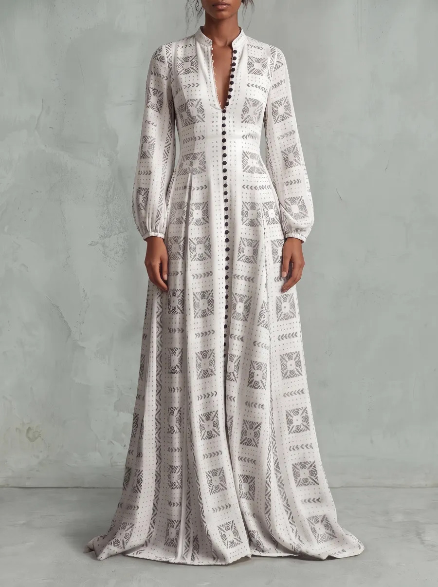 Button Front Printed Maxi Dress