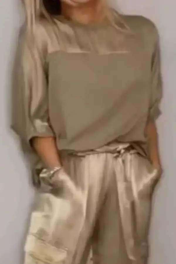 Satin Round Neck Top and Pants Set