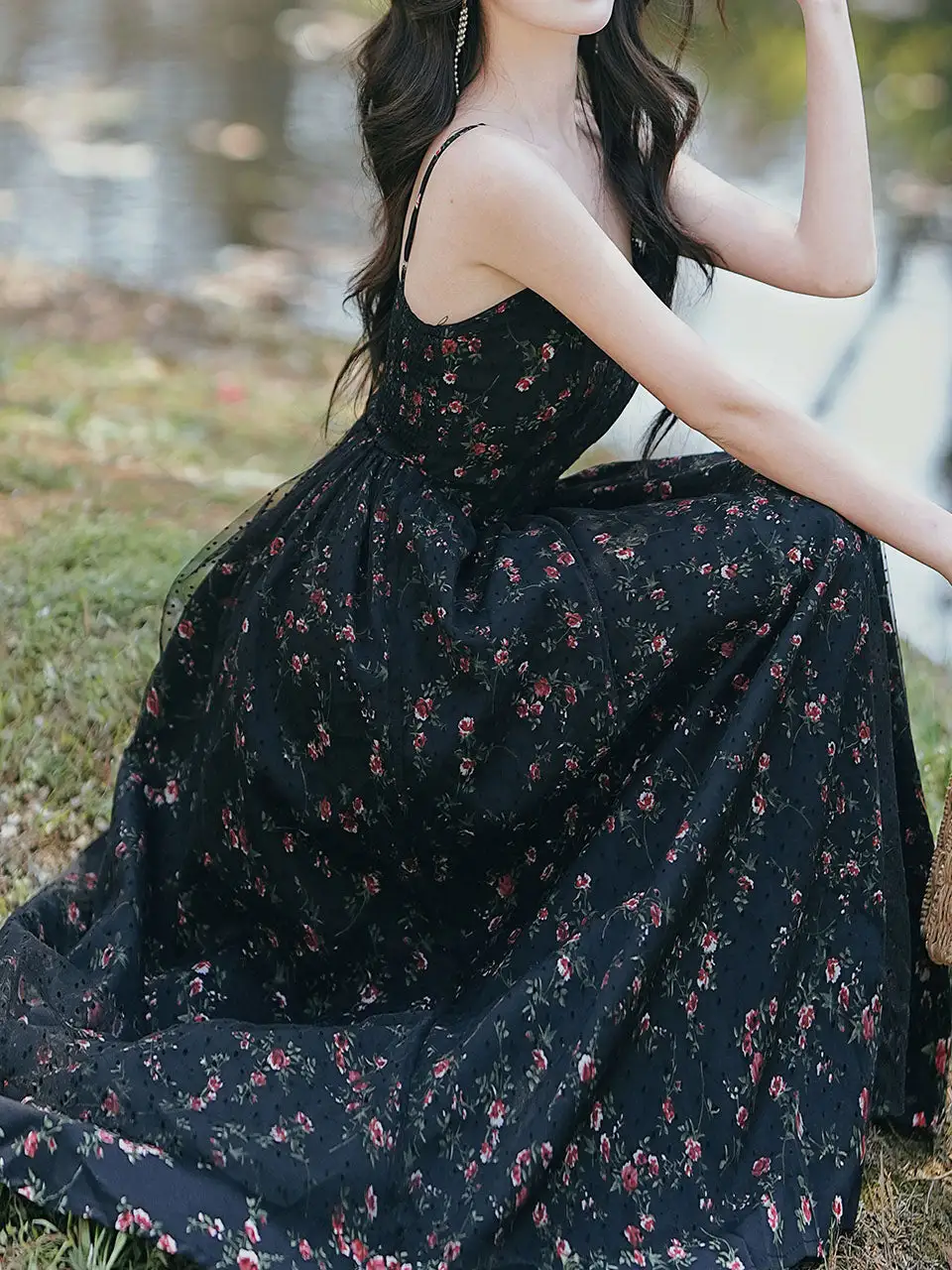 Layered Floral Chiffon Maxi Dress
