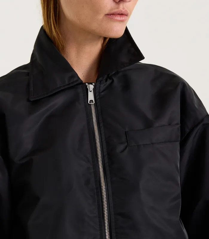 Black Quilted Bomber Jacket