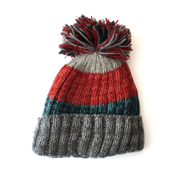 Chunky Striped Wool Bobble Hat