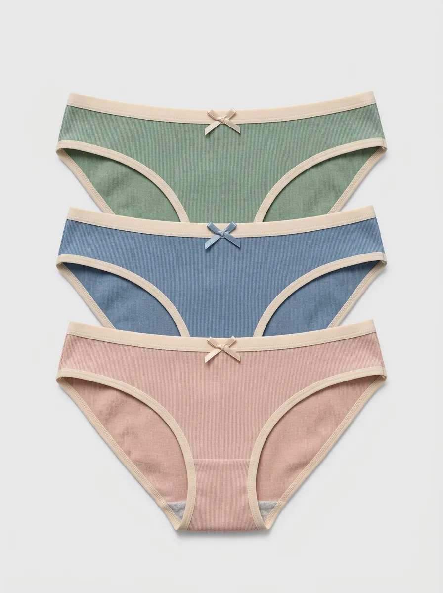 Women's Bow Detail Ribbed Mid-Rise Briefs 3-Pack