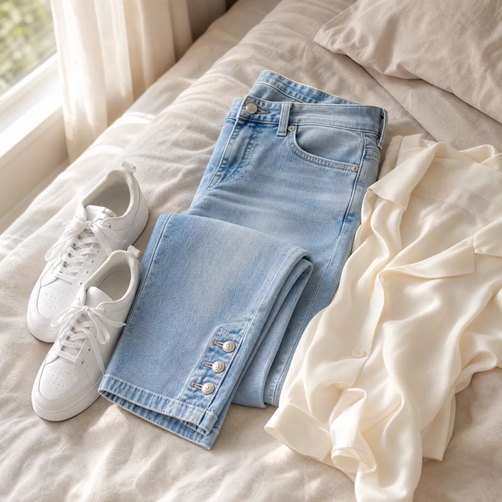 Washed Denim Capri Jeans