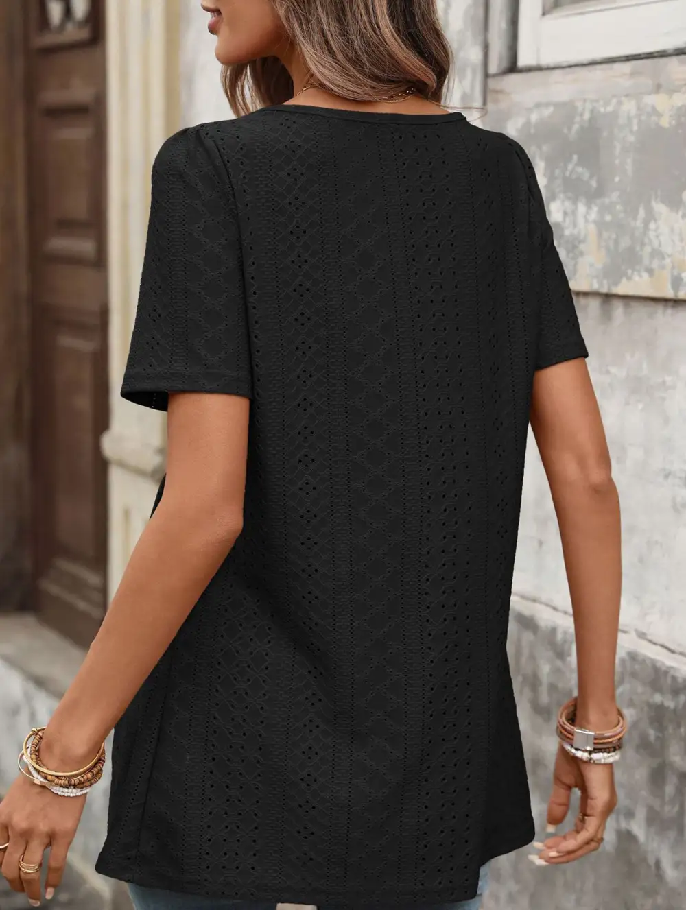 Square Neck Button Loose Tee
