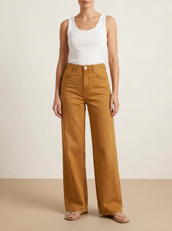 Women's High-Waisted Wide-Leg Denim High-Rise Waist Classic Button Jeans