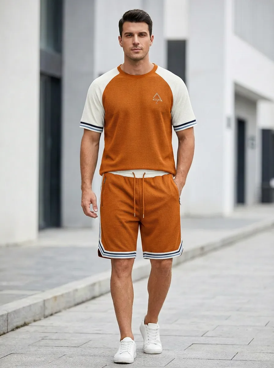 Casual Geometric Pattern Sport Look Men's T-Shirt And Shorts Set