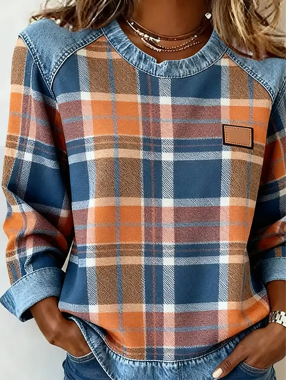 Retro Plaid Crew Sweatshirt