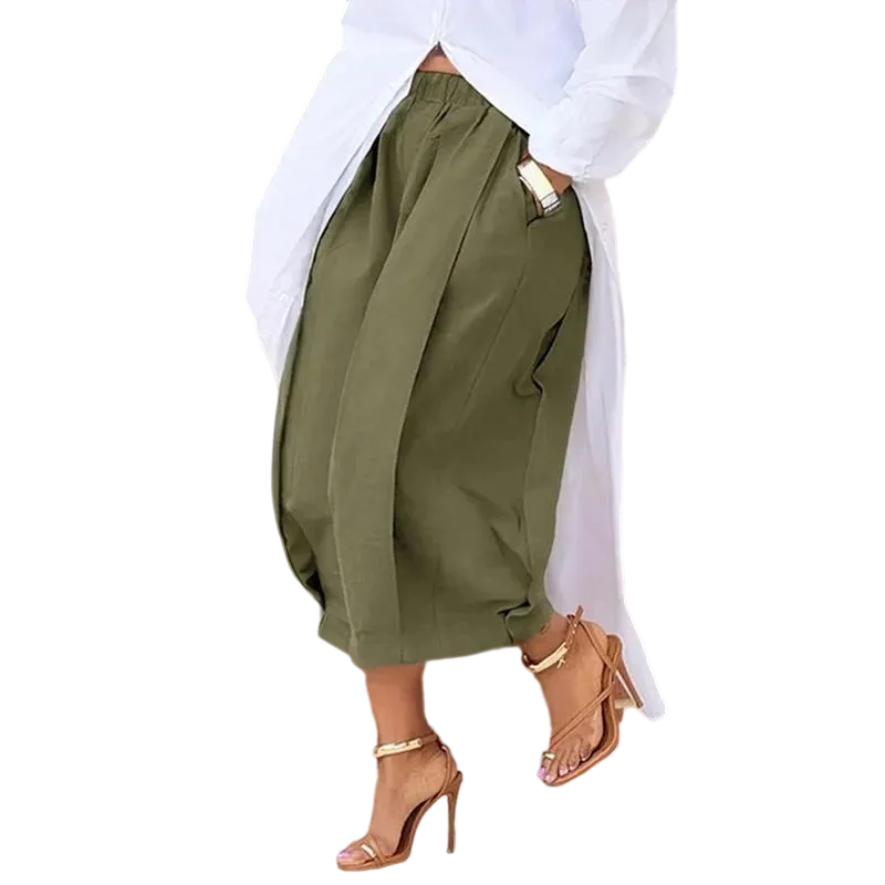 Women's Loose Multicolor Cropped&Long Trousers 100% Cotton Soft Summer&Autumn/Winter Comfortable Breathable Fabric Elastic Waistband Lantern Pants with Pockets Casual Style Bottoms Outfit Soft