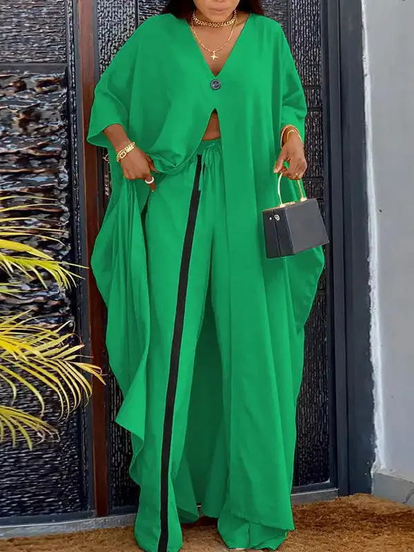 Batwing Sleeve V Neck Top And Pants Set