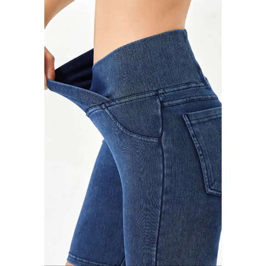 Asymmetrical Waist Denim Shorts with Pockets