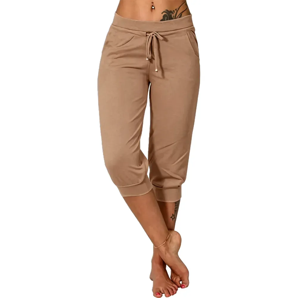 🔥Women's drawstring waist plain capri pants