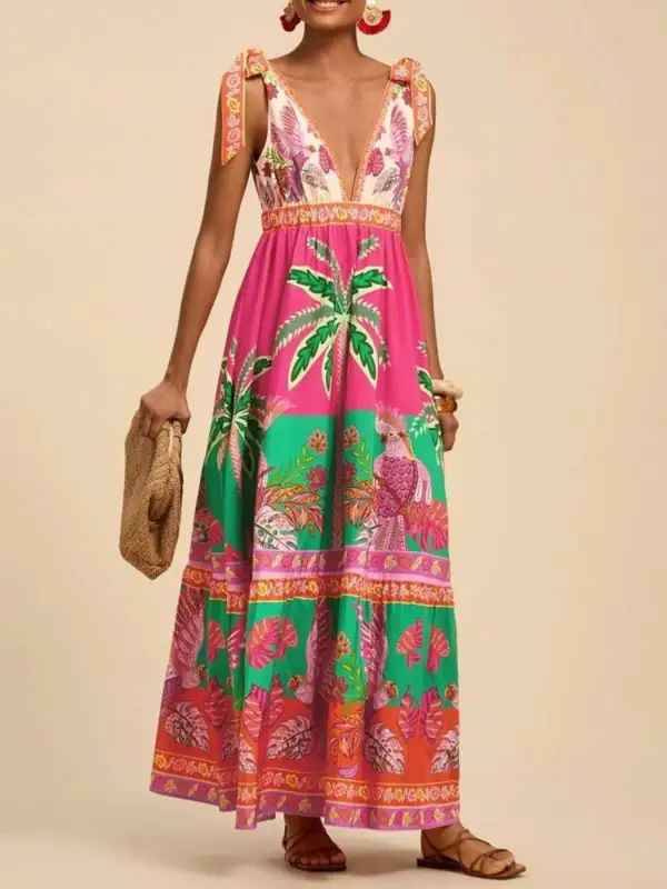 Gathered Detail Printed Maxi Dress