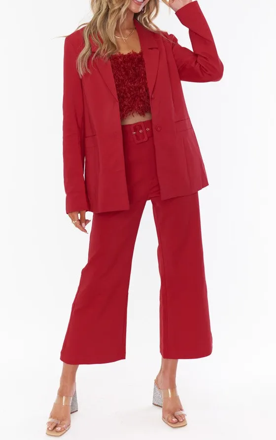 Red Wide Leg Tailored Blazer Set