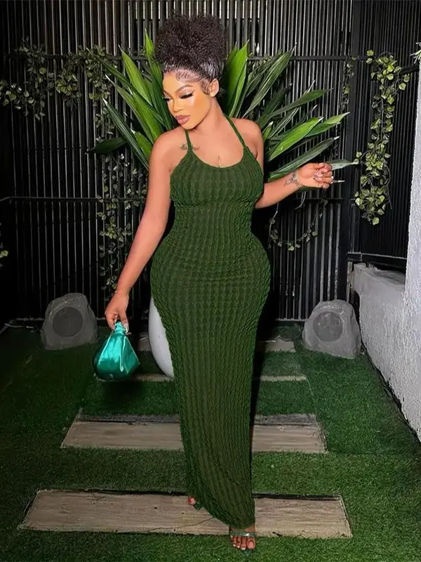 Women's Solid Backless Frill Trim Cami Dress