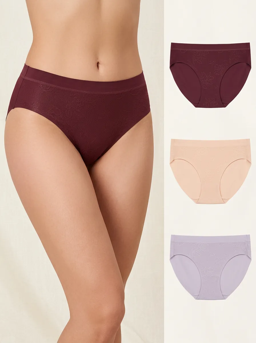 Women's Modern Floral Embossed Seamless Three-Pack Panties