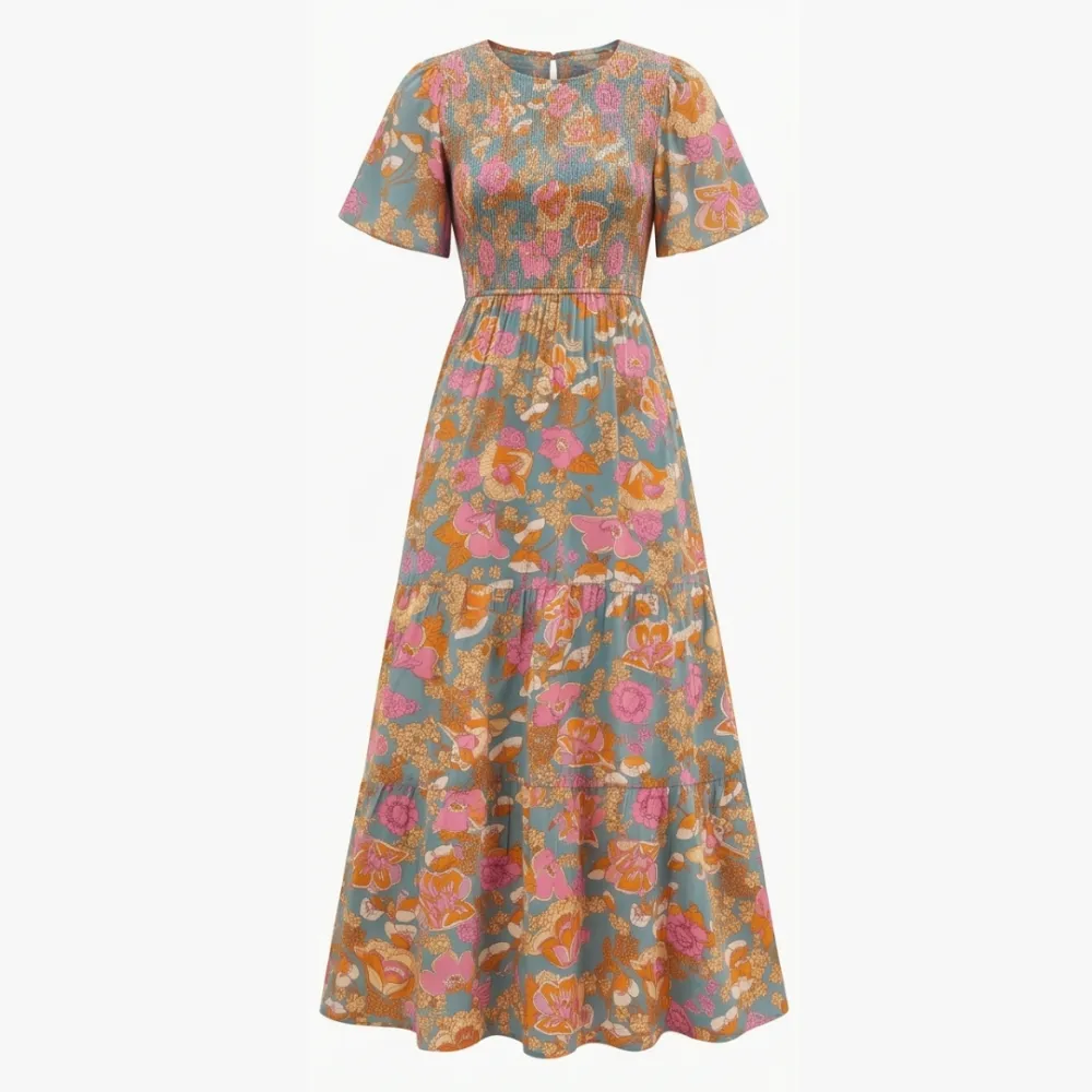 Textured Smocked Floral Maxi Dress