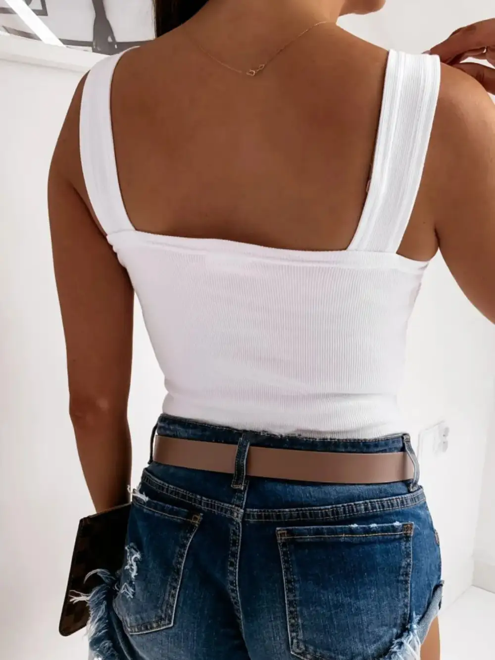 Square Neck Wide Strap Tank Polyester Blend