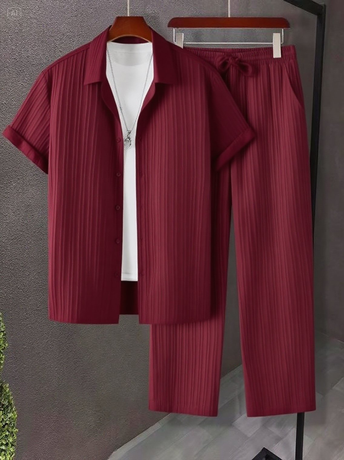 Men's Two-piece Suit Shirt and Elastic Waist Pants Set