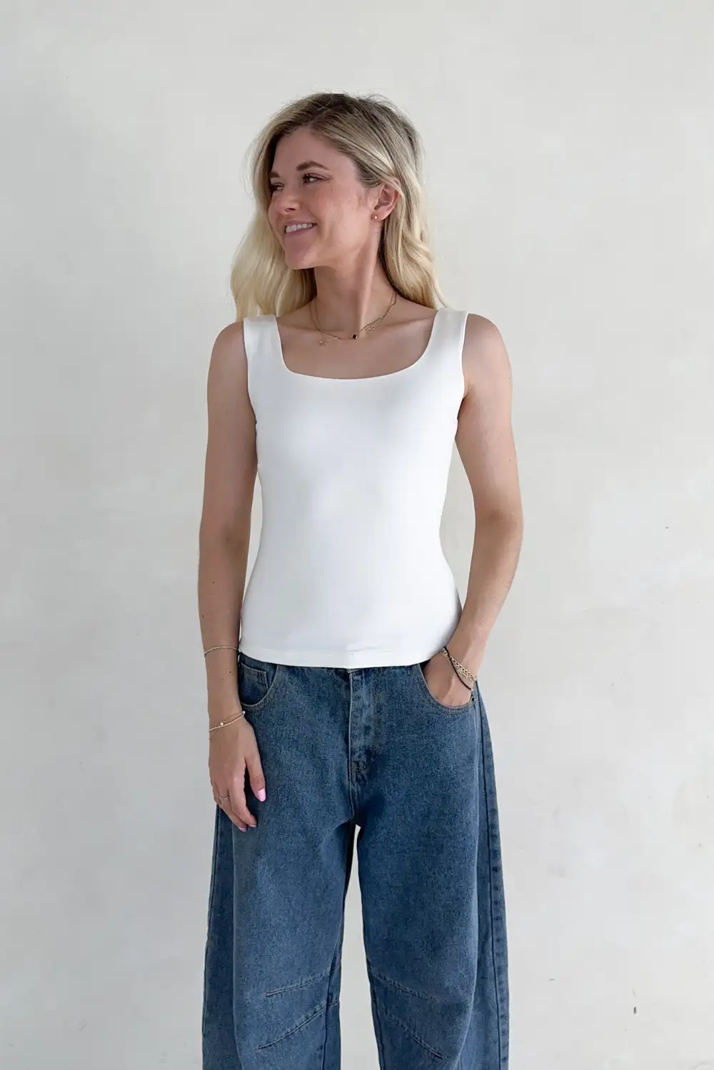 Neat Finish Soft Square Neck Tank Top
