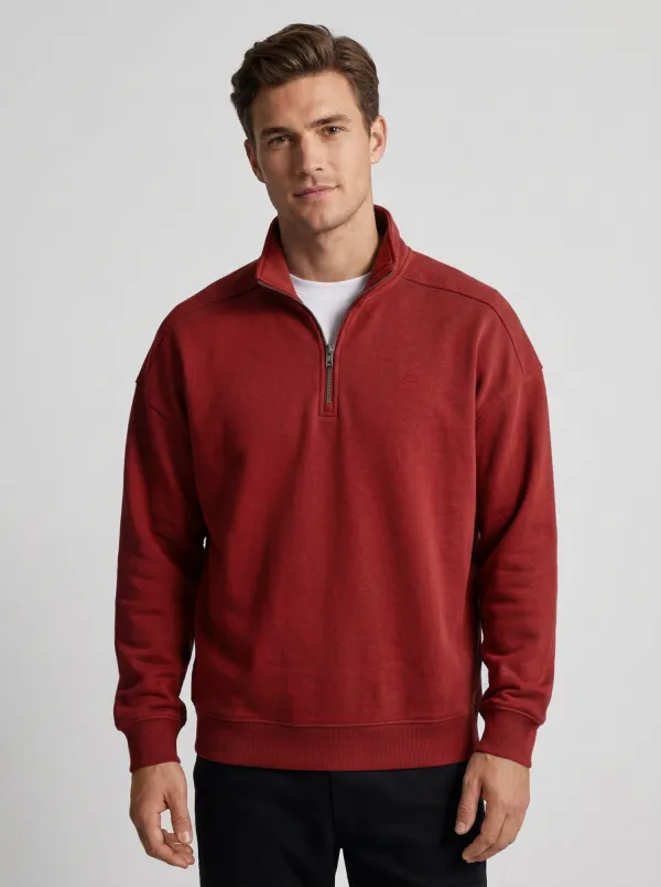 Men's Classic Mountain Textured Embroidered Emblem Quarter-Zip Sweatshirt
