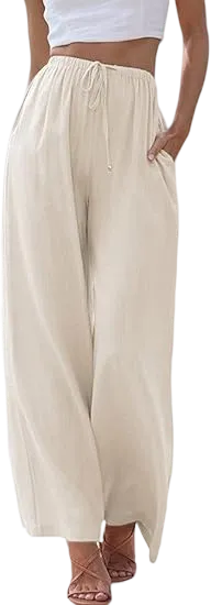 Women’s Wide Leg Palazzo Pants with Pockets – Lightweight Summer Trousers