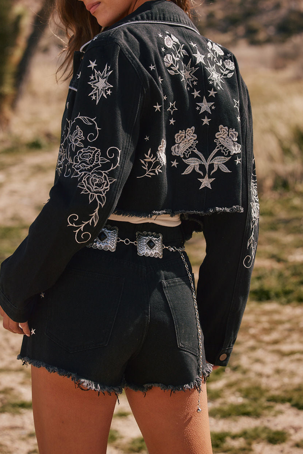 Black Embroidered Cropped Jacket