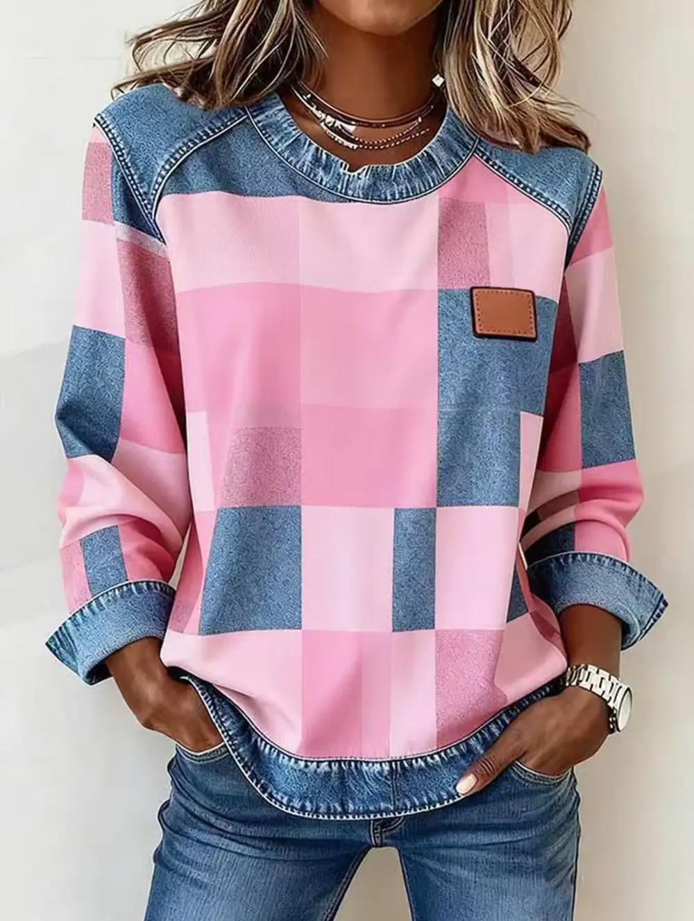 Retro Plaid Crew Sweatshirt