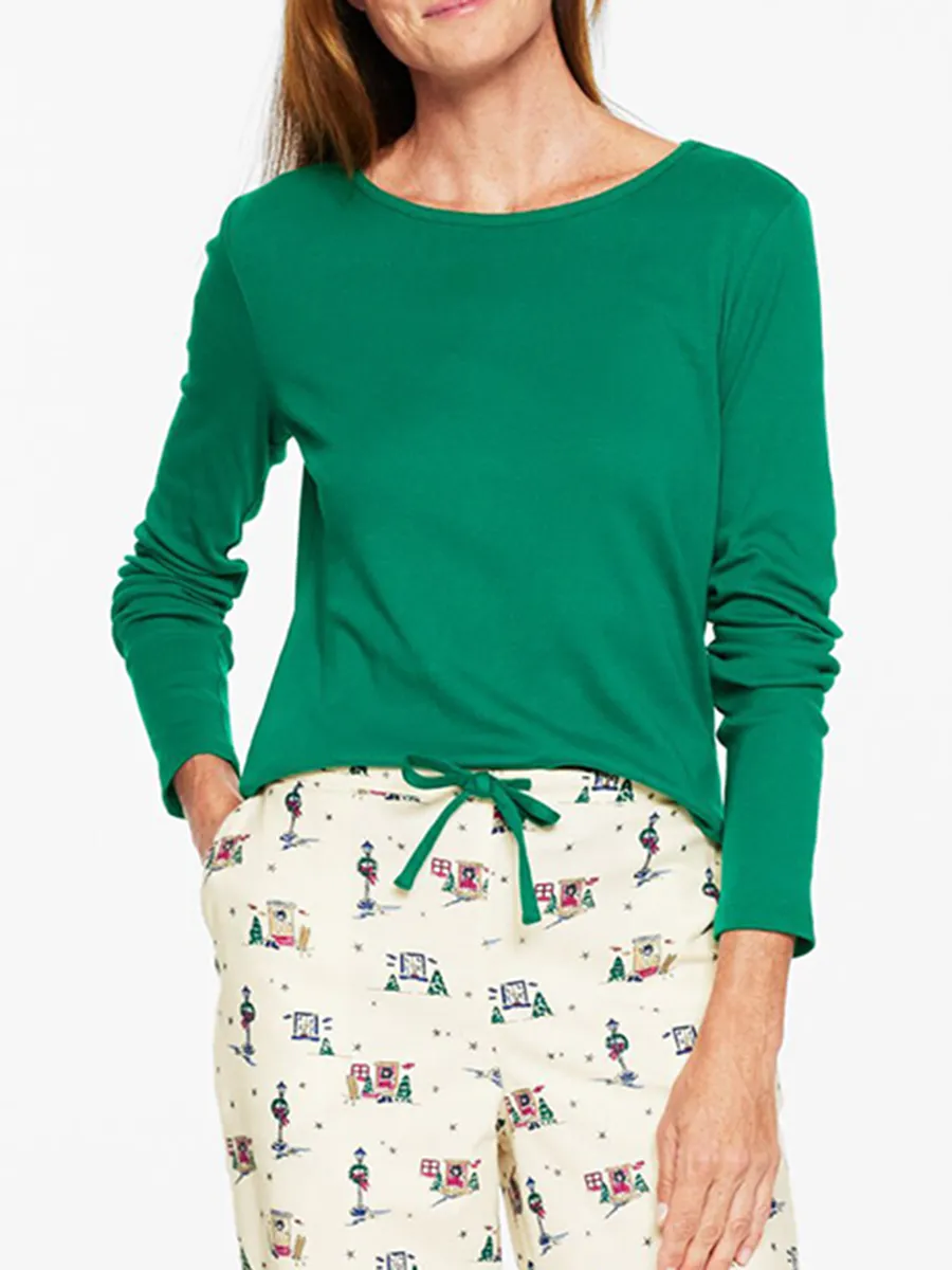 Women'S Stylish Dark Green Contrast Christmas Print Loungewear Set