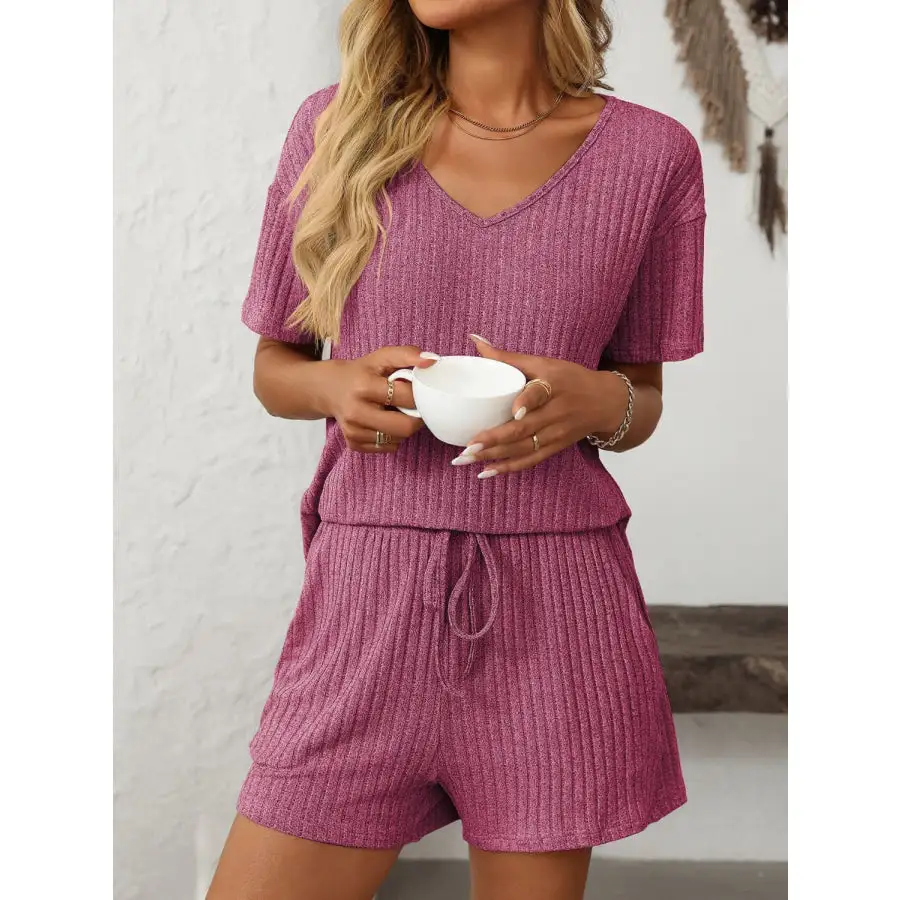 Mandy V Neck Short Sleeve Top and Shorts Set