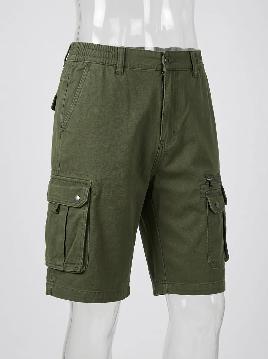 Men's Outdoor Tactical Olive Green Multi-Pocket Cargo Shorts