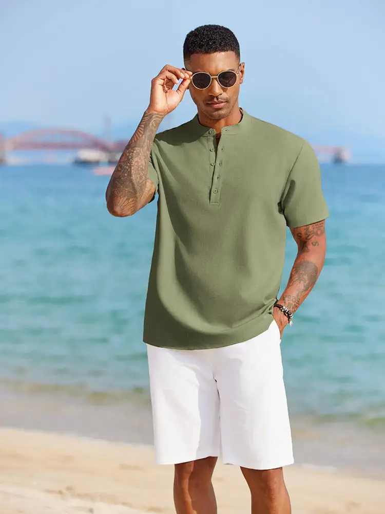 Casual Band Collar Henley Shirt