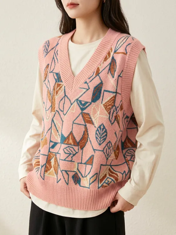 Geometric Leaf Sweater Vest