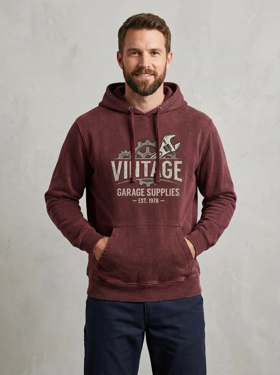 Men's Mechanic Garage Vintage Gear Wrench Graphic Hoodie