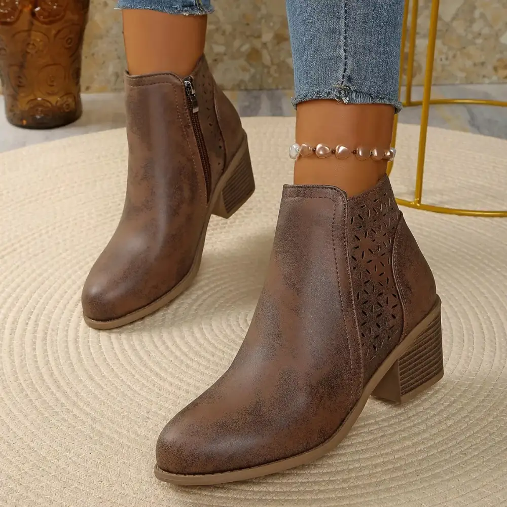 Casual Point Toe Block Heels Boots