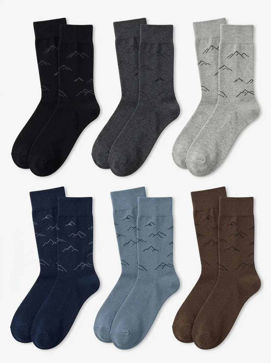 Men's Six-Pair Mountain Line-Art Crew Sock Set