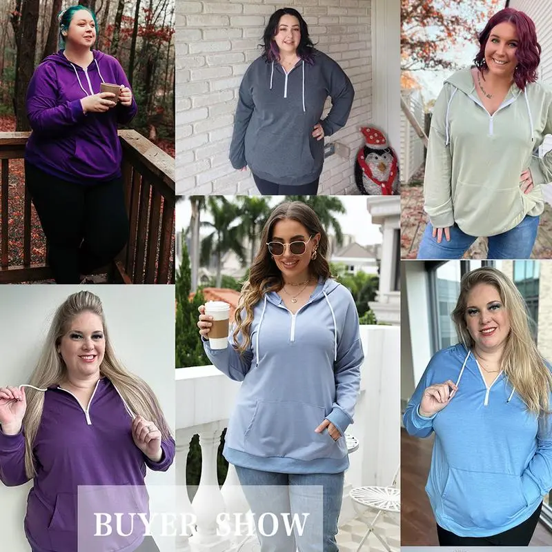 Women's Plus Size Quarter-Zip Hoodie - Lightweight Pullover with Pocket (1X-4X)