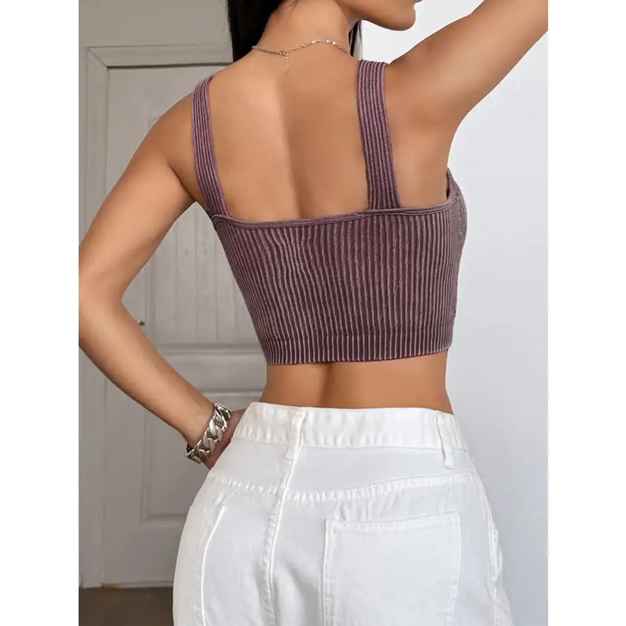 Ribbed Scoop Neck Crop Tank Top