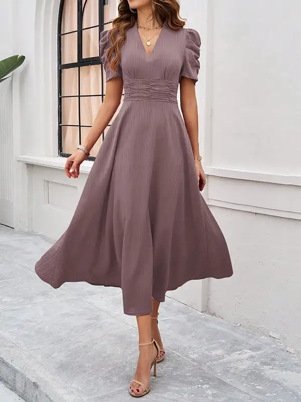 High Zipper Pleated Neck Maxi Dress