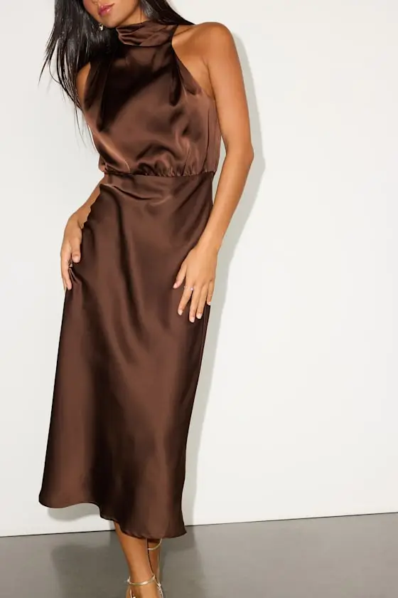 Distinctive Charm Red Orange Satin Asymmetrical Midi Dress