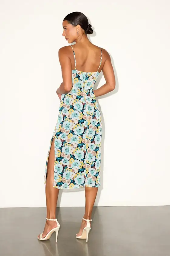 Sweetest Invite Blue Multi Floral Sleeveless Midi Dress