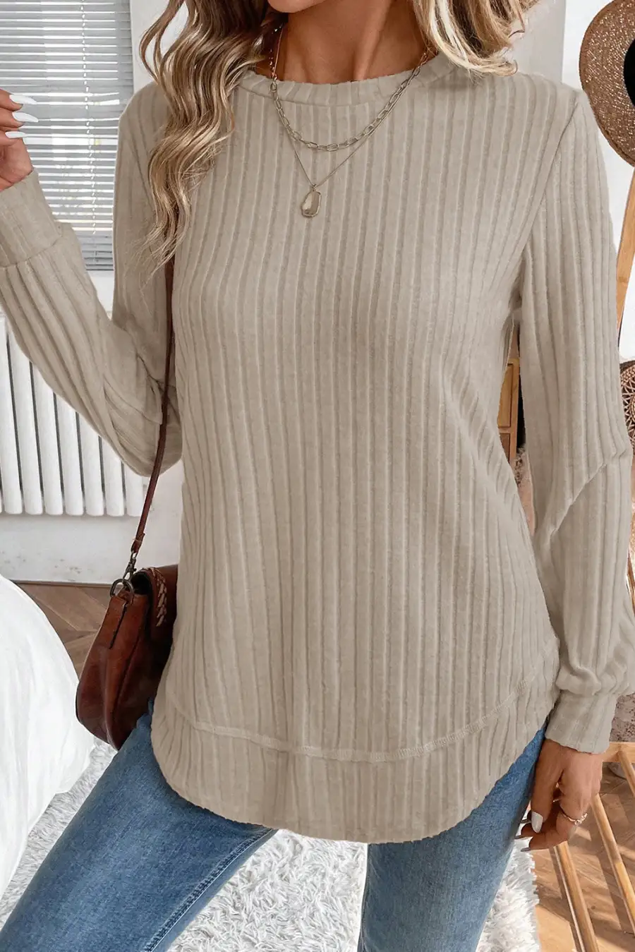 Ribbed Knit Textured Women's Top