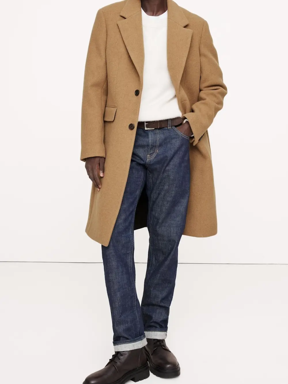 Men's Long Camel Wool Coat