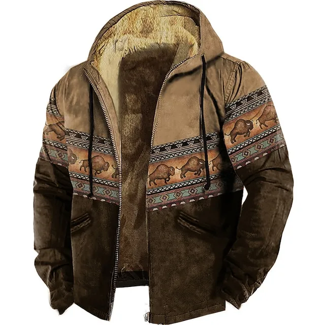 Men's Full Zip Hoodie Jacket Brown Brown 2 Brown 4 Brown 3 Hooded Animal Color Block Graphic Prints Zipper Print Casual Daily Holiday 3D Print Fleece Designer Thin fleece Winter Clothing Apparel