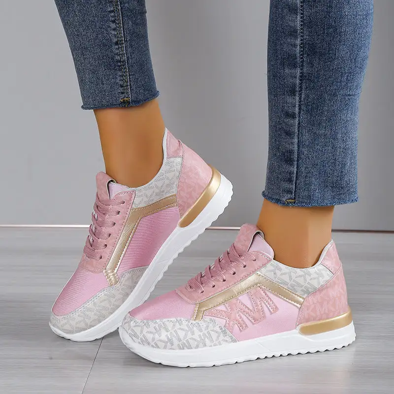 Textured Contrast Lace Up Round Toe Sneakers