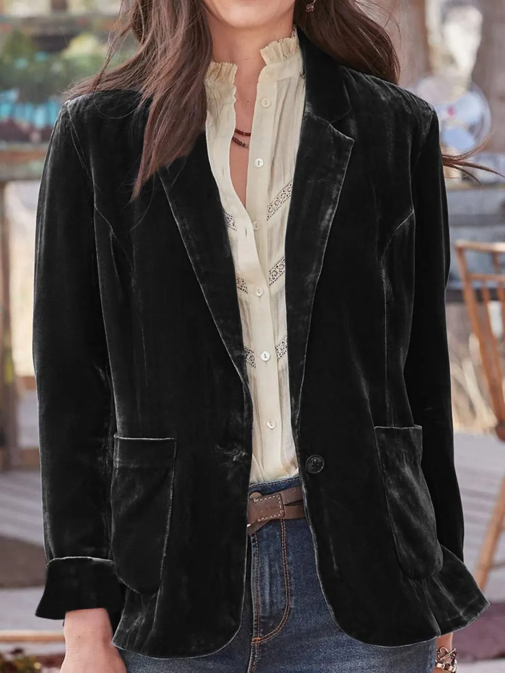 Refined Button-Up Lapel-Collar Blazer