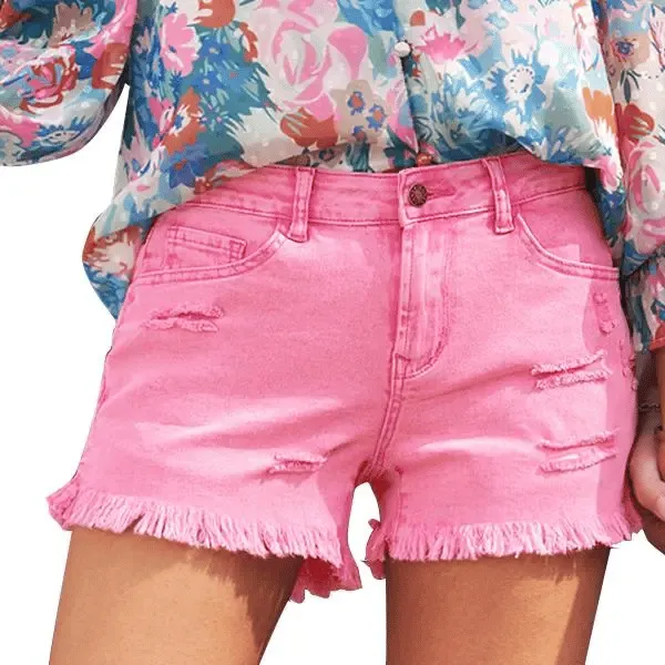 Women's Casual Mid Rise Denim Shorts Stretch Ripped Raw Hem Jean Shorts