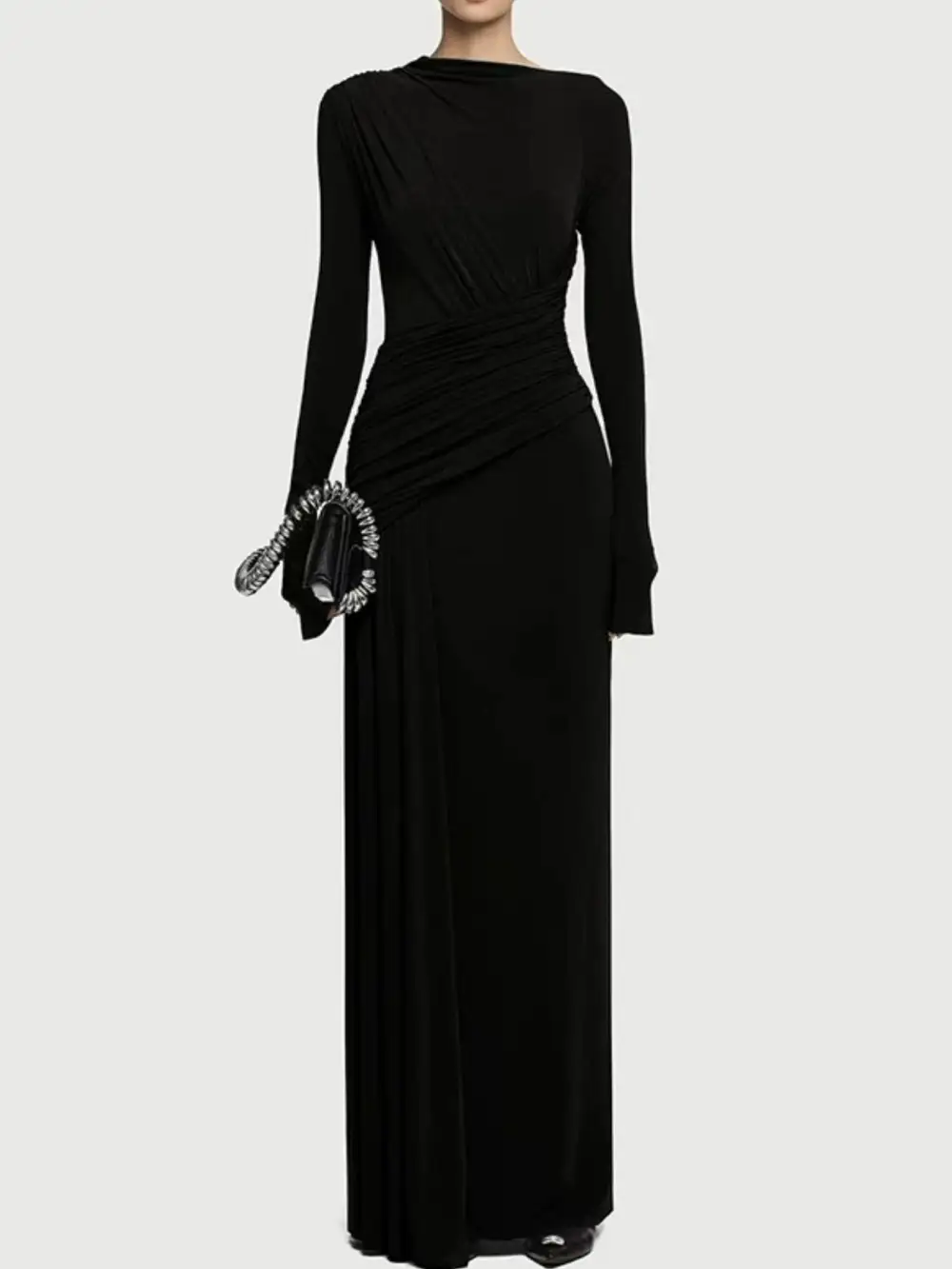 Drape Ruched Long Sleeve Maxi Dress