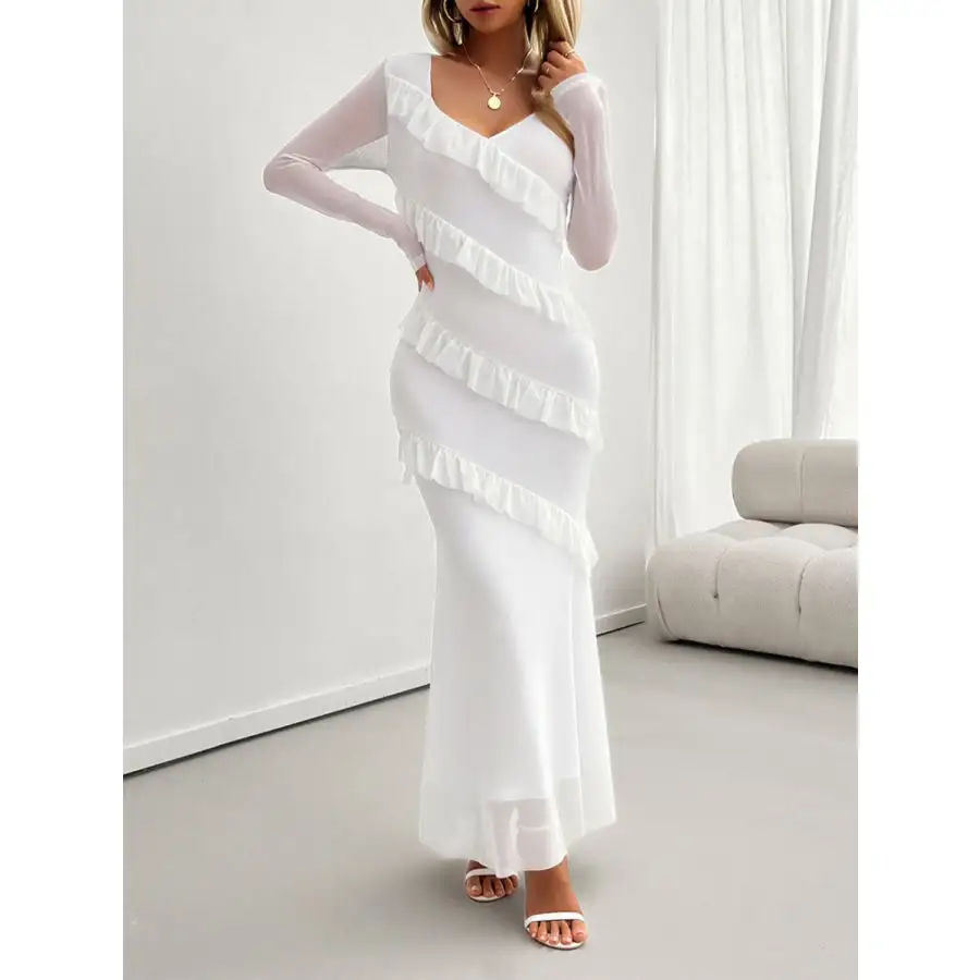 Devine Ruffled Surplice Long Sleeve Maxi Dress