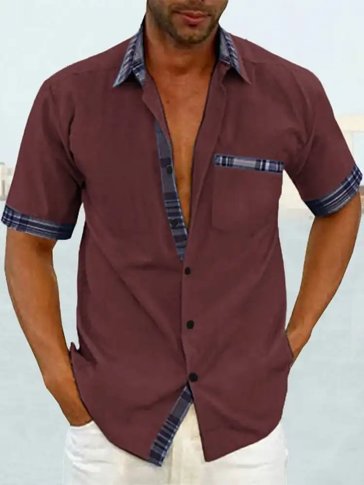 Casual Plaid Collar Linen Shirt