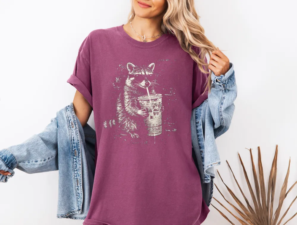Raccoon Coffee Graphic Garment Dyed Tee